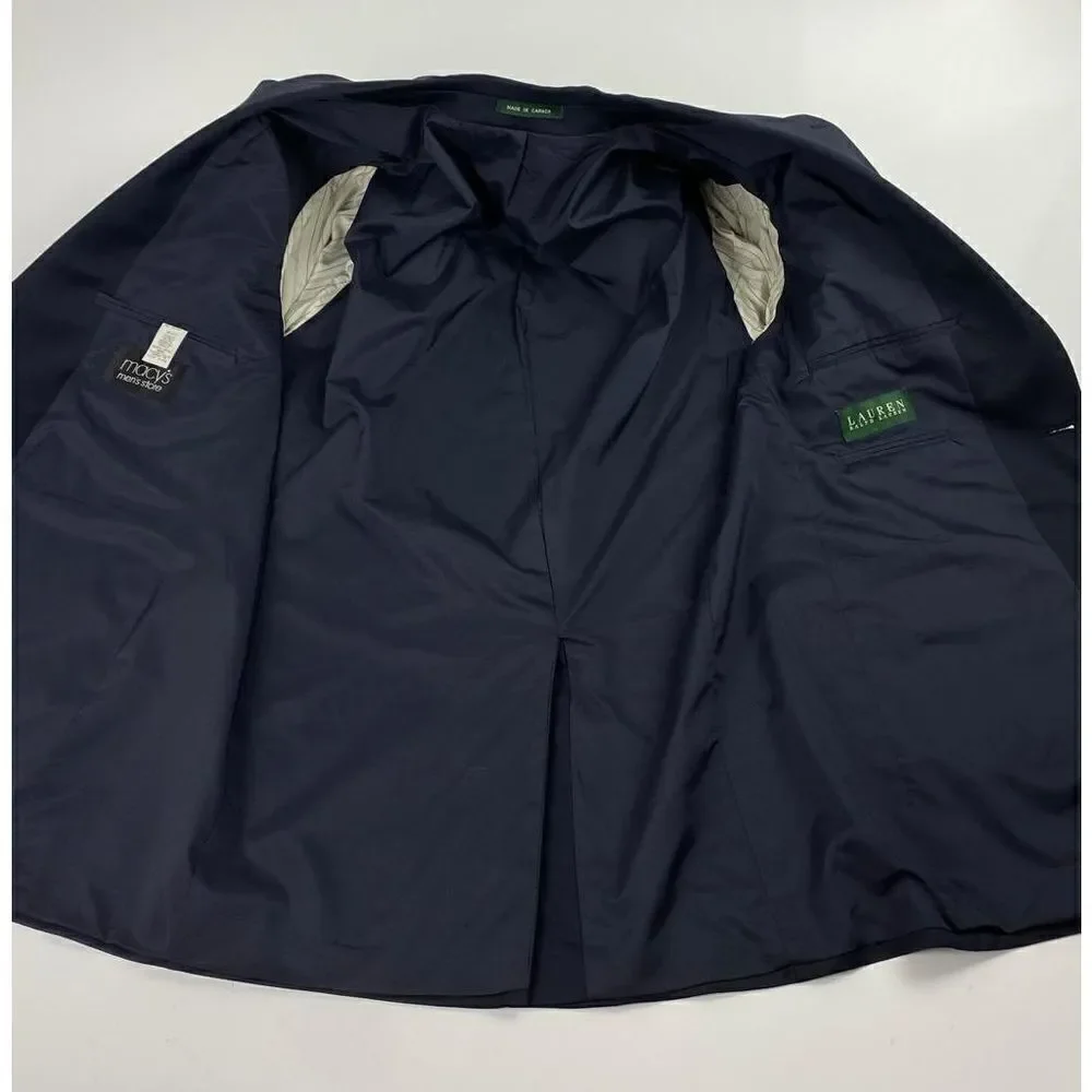 Lauren Ralph Lauren Two Button Suit Jacket Sport Coat Blazer Mens 42L Navy Blue